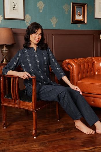 Front listing image for Printed Top & Pyjama Set in Navy - Cotton