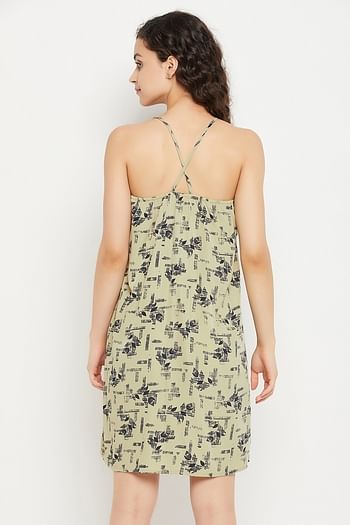 Back listing image for Pretty Florals Beach Dress in Sage Green - Crepe