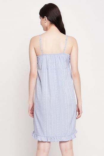 Back listing image for Striped Resort Wear Slip Dress in Light Blue with Ruffles - Crepe	