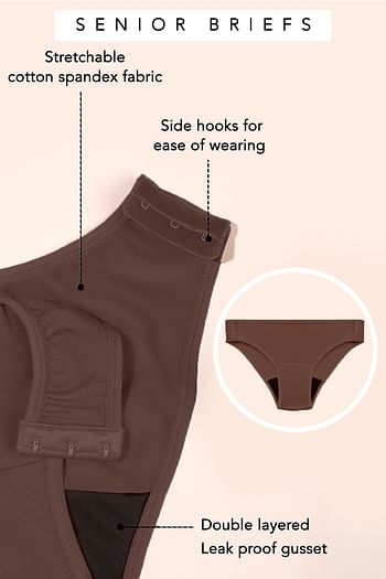 Front listing image for Seniors Special Leak Proof Easy-On Bikini Panty in Brown - Cotton