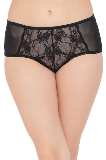 Clovia Sheer Mid Waist Hipster Panty With Lace Panel With Matching BR1369R13