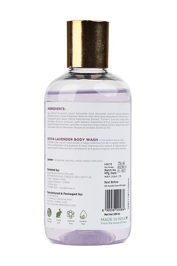 Back listing image for Skivia Lavender Body Wash With Grapeseed, Basil & Mulethi - 200 ml