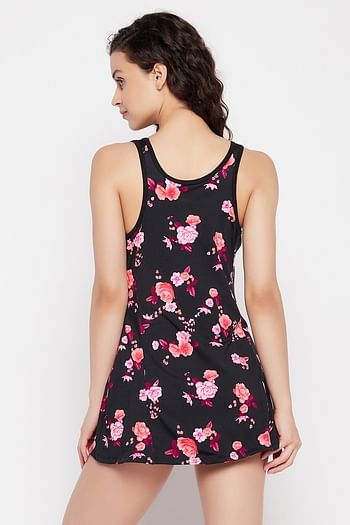 Back listing image for Pretty Florals Swim Dress with Attached Shorts in Black	