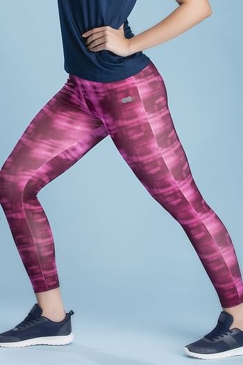 Back listing image for Snug Fit Active High-Rise Ankle-Length Abstract Print Tights in Pink