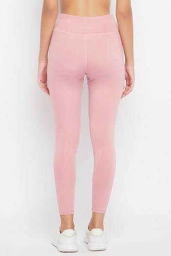 High-Rise Ankle-Length Active Tights in Baby Pink with Side Pocket