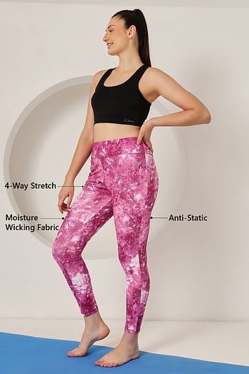 Back listing image for Snug Fit Ankle-Length High-Rise Active Tie-Dye Print Tights in Pink