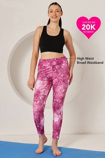 Front listing image for Snug Fit Ankle-Length High-Rise Active Tie-Dye Print Tights in Pink