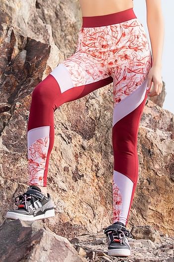Front listing image for Snug Fit Ankle-Length Printed Active Tights in Red	