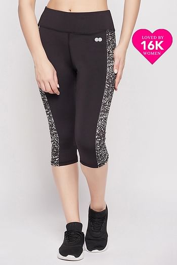 Front listing image for Snug Fit High-Rise Active Capri in Black with Printed Panel