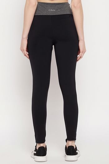 Back listing image for High Rise Active Tights in Black with Printed Waistband with Side Pocket
