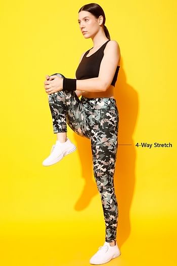 Back listing image for High Rise Camouflage Print Active Tights in Grey with Side Pocket