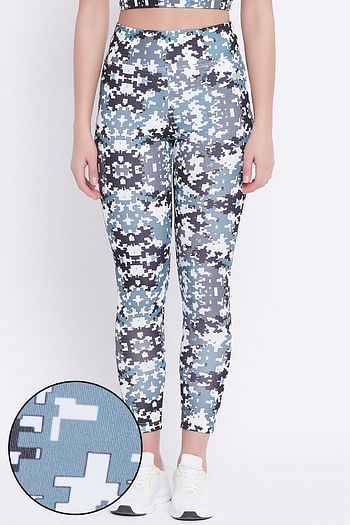Front listing image for Snug Fit Printed Active Tights in Dark Grey	