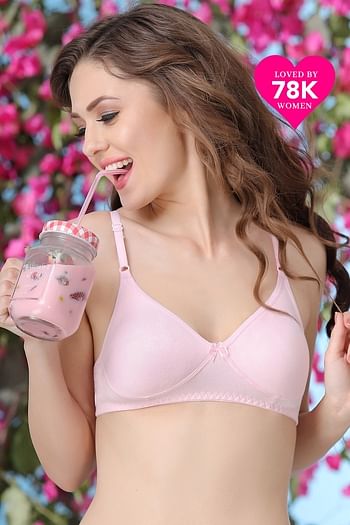 Front listing image for Non-Padded Non-Wired Full Coverage T-shirt Bra in Baby Pink - Cotton