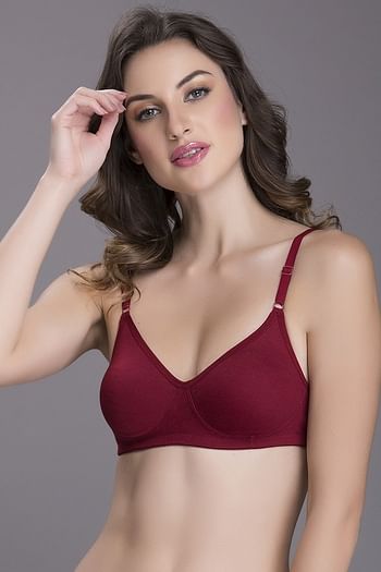 Back listing image for Non-Padded Non-Wired Full Coverage T-shirt Bra in Maroon - Cotton