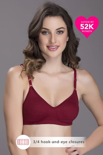 Clovia Non-Padded Non-Wired Full Coverage T-shirt Bra in Maroon - Cotton