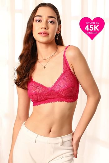 Front listing image for Non-Padded Non-Wired Full Coverage Bra in Hot Pink - Lace