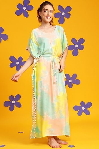 Back listing image for Tie-Dye Print Long Kaftan in Multicolour - Rayon