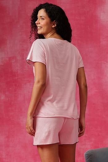 Back listing image for Chic Basic Top & Shorts Set in Baby Pink - 100% Cotton
