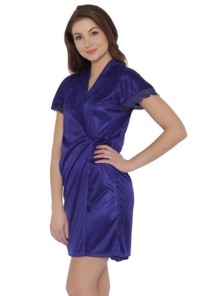 AV2 Women Satin Robe & Short Nighty Blue 1306 Free Size : : Fashion