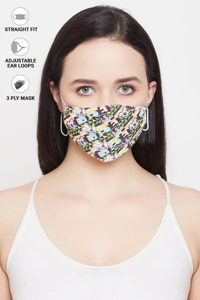 Buy 3 Layer Straight Fit Printed Face Mask with Filter & Adjustable Ear ...