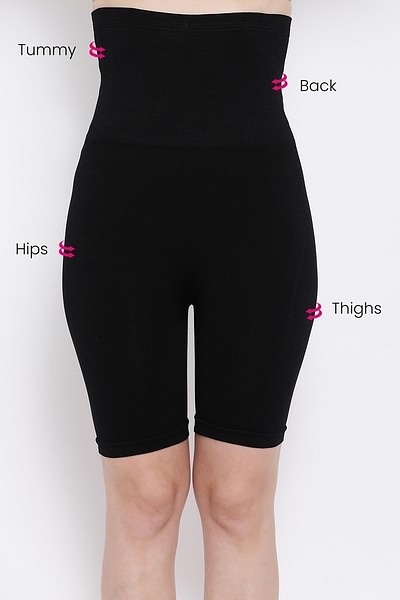 Cotton 4-in-1 Blended High Waist Tummy & Thigh Shapewear Black at Rs  135/piece in Surat