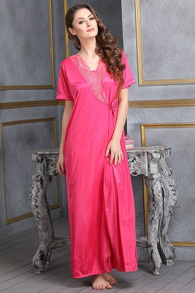 Buy online Pink Satin Plain Night Dress from lingerie for Women by Clovia  for ₹309 at 76% off