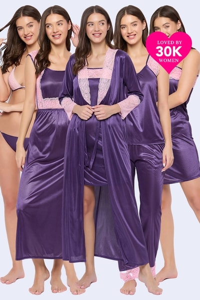 Buy Pcs Nightwear Set in Purple- Satin Online Clovia