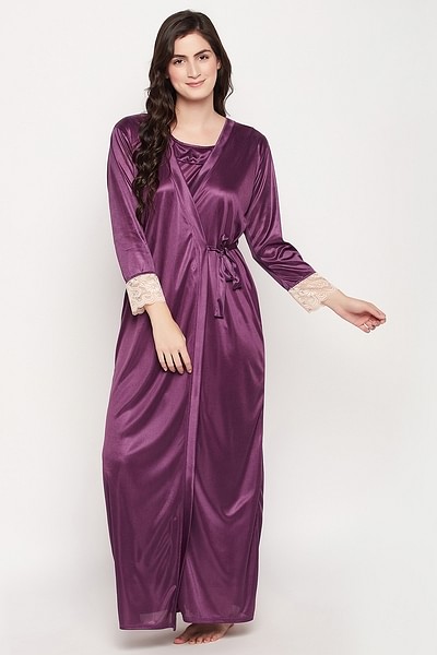 Buy Satin Nighty & Robe Set Online India, Best Prices, COD - Clovia -  NSM389G12