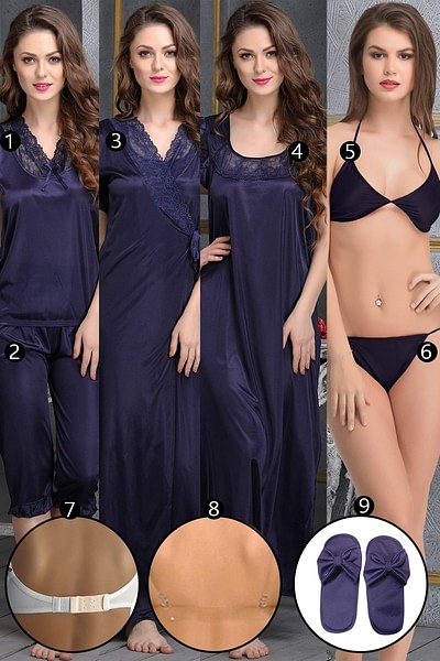 Buy Satin Tie-Up Halter Bra with Bikini Panty in Navy Online India, Best  Prices, COD - Clovia - BP0231P08