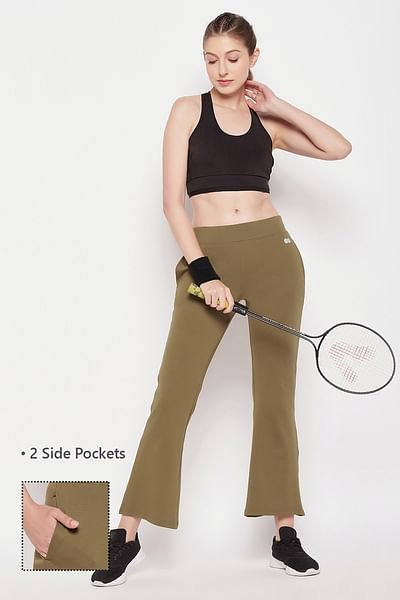 Buy ComfortFit High Waist Flared Yoga Pants in Olive Green with Side  Pocket Online India Best Prices COD  Clovia  AB0090D17