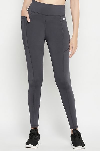 Dark grey melange High-waisted leggings in stretch fabric - Buy Online |  Terranova