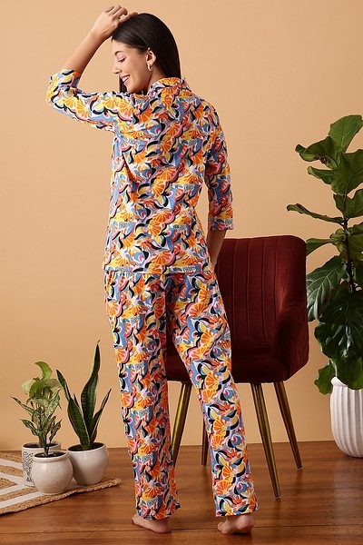 Buy Button Down Shirt & Pyjama Set in Multicolour- Crepe Online India, Best  Prices, COD - Clovia - LS0385P13