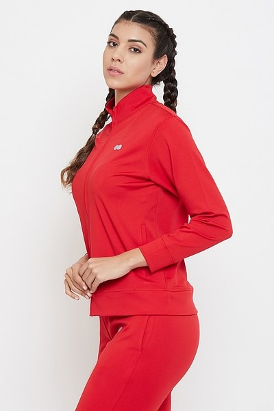 Buy online Women Red Polyester Active Wear Jacket from jackets and blazers  and coats for Women by Clovia for ₹719 at 74% off