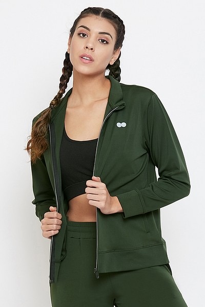 Buy Activewear Jacket in Olive Green Online India, Best Prices, COD -  Clovia - AT0131A17