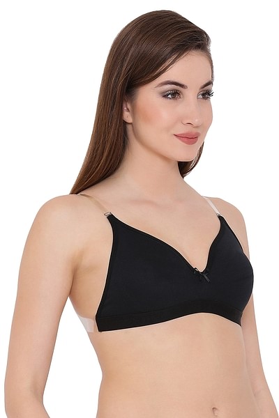 Buy Invisi Non-Padded Non-Wired Full Cup Multiway Strapless T-shirt Bra in  Black with Transparent Straps & Band - Cotton Rich Online India, Best Prices,  COD - Clovia - BR0376P13