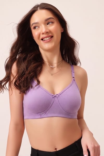 Clovia Non-Padded Non-Wired Full Coverage T-shirt Bra in Lavender Colour - Cotton Rich