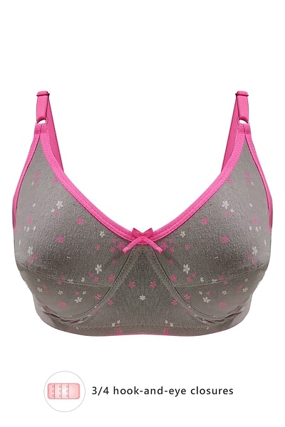 Buy Non-Padded Non-Wired Full Cup Floral Print Bra in Light Grey - 100%  Cotton Online India, Best Prices, COD - Clovia - BR0925A01