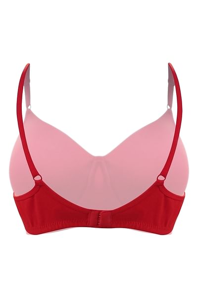 Buy Padded Non-Wired T-Shirt Bra in Red - Cotton Rich Online India ...