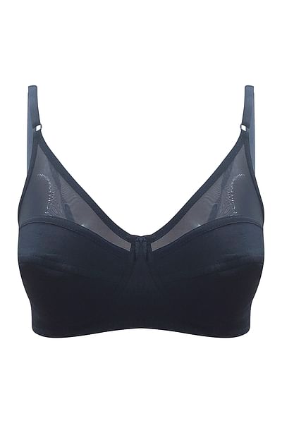 Buy Cotton Non-Padded Non-Wired Bra with Mesh Panel In Black Online ...