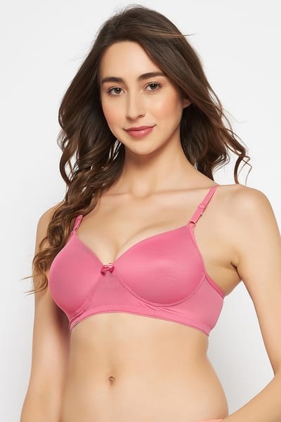 Clovia Padded Non-Wired Full Coverage T-shirt Bra in Rose Pink