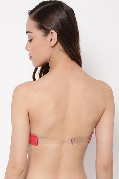 Buy Invisi Padded Underwired Full Cup Strapless Balconette Bra in Red with  Transparent Straps & Band Online India, Best Prices, COD - Clovia -  BR1925R04