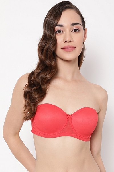 Buy Red Lined Elastic Lace Bandeau Top, Strapless Bra Online in India 