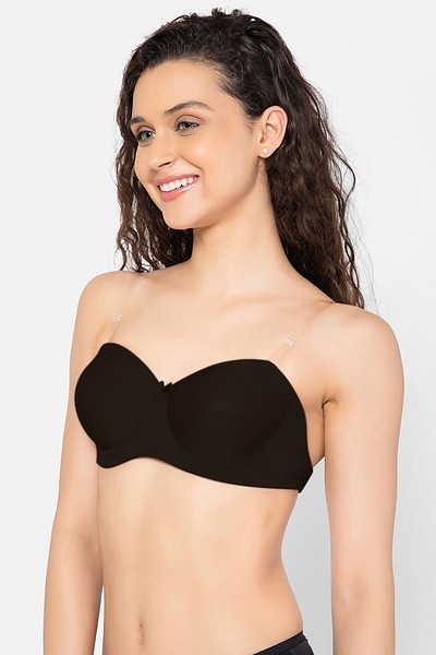 Buy Padded Underwired Strapless Bra with Transparent Straps & Band In Black  - Lace Online India, Best Prices, COD - Clovia - BR1932P13