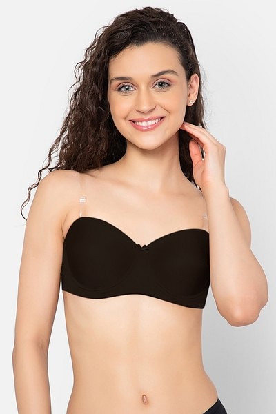 Buy Invisi Padded Underwired Full Cup Strapless Balconette Bra in Black  with Transparent Straps & Band Online India, Best Prices, COD - Clovia -  BR1927R13