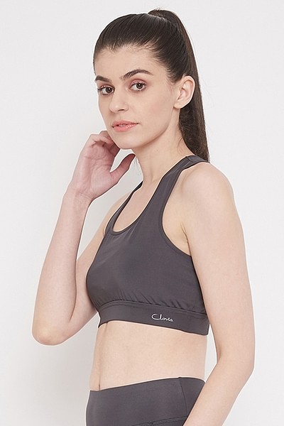 Buy Medium Impact Padded Sports Bra with Removable Cups in Dark Grey Online  India, Best Prices, COD - Clovia - BR2084A05