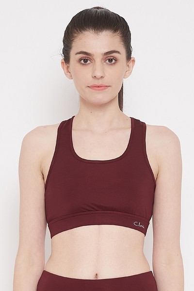 Buy Medium Impact Padded Sports Bra with Removable Cups in Maroon