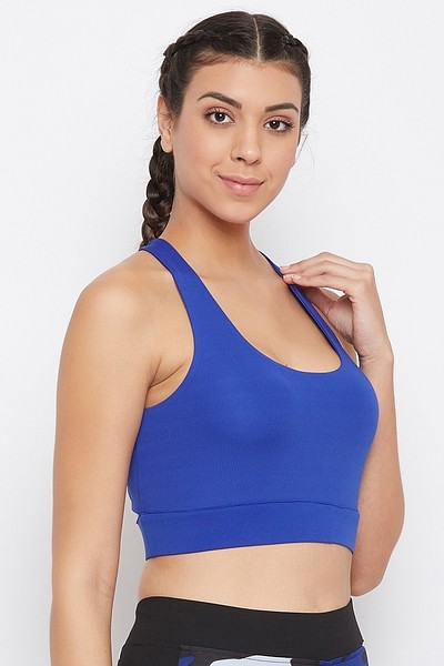 Buy Medium Impact Padded Sports Bra with Racerback Design in Royal Blue  Online India, Best Prices, COD - Clovia - BR2201P08