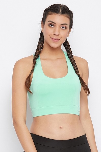 Buy Medium Impact Padded Racerback Sports Bra in Mint Green Online India,  Best Prices, COD - Clovia - BR2201P11