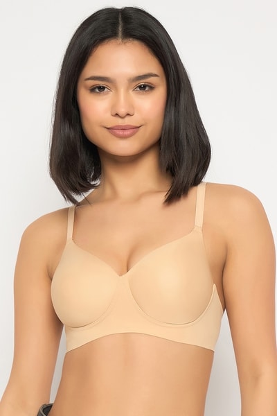 Padded Non-Wired Full Coverage Seamless Bonded Bra in Nude Colour