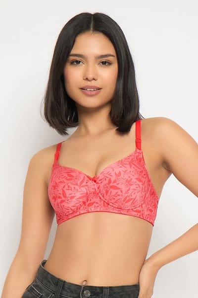 Clovia Padded Non-Wired Full Coverage Floral Print Multiway Bra in Pink